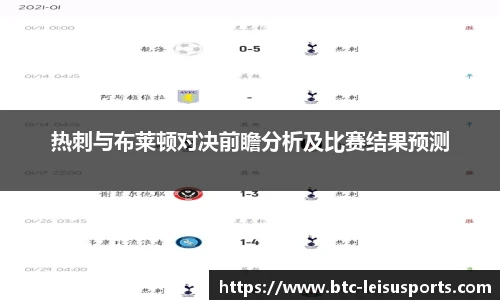 热刺与布莱顿对决前瞻分析及比赛结果预测